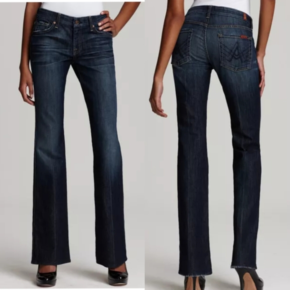 7 For All Mankind A Pocket Flare Jeans in Nouveau New York Dark Wash - Picture 1 of 8